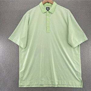 FootJoy Shirt Mens 2XL Green Striped Polo Twin Oaks Short Sleeves Stretch Golf